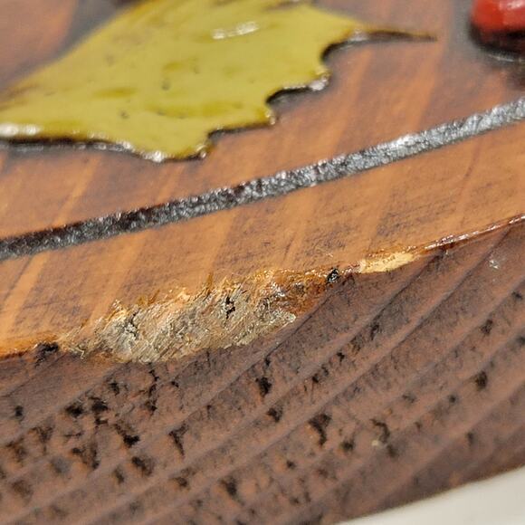 VINTAGE Wood Wreath 11" Brown Red‎ 3-D Accents Candle Holder Christmas Decor - Picture 8 of 16